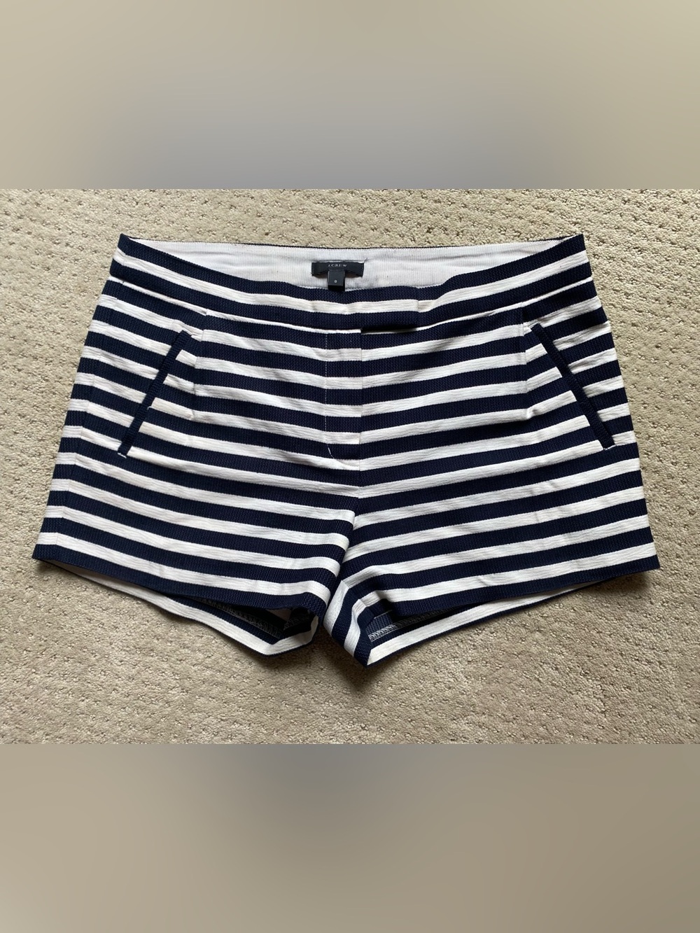 J. Crew Navy and White Striped Women’s Cotton Blend Shorts